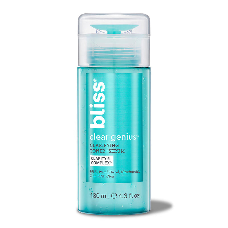 Bliss Clear Genius clarifying 2-in-1 toner and serum with Clarity 5 Complex: BHA, witch hazel, niacinamide, zinc PCA and cica